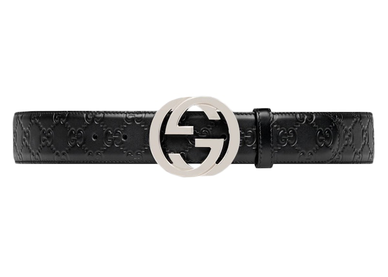 Gucci Signature Leather Belt Black in Leather with Palladium