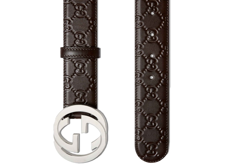 Gucci Signature Leather Belt Brown in Leather with Palladiumtone