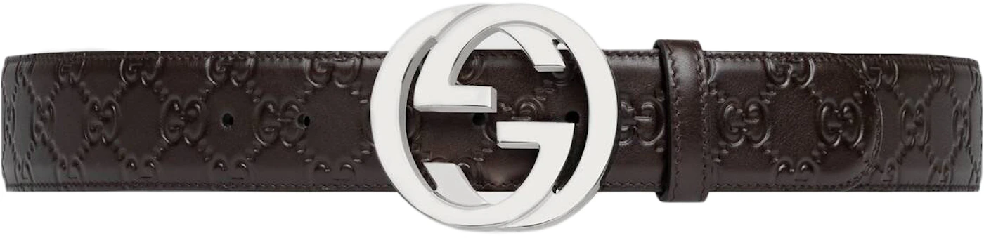 Gucci Signature Leather Belt Brown in Leather with Palladium-tone - US
