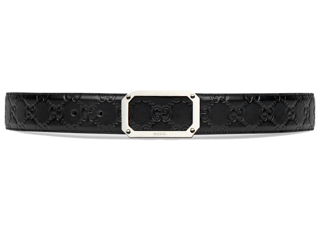 Pre-owned Gucci Signature Leather Belt Rectangle Buckle Black