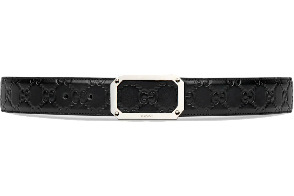 Gucci Signature Leather Belt Rectangle Buckle Black in Leather with ...