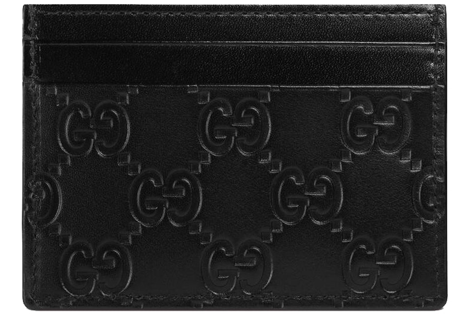 brillante Sótano teléfono Gucci Signature Leather Card Holder GG (5 Card Slot) Black in Calfskin  Leather - US