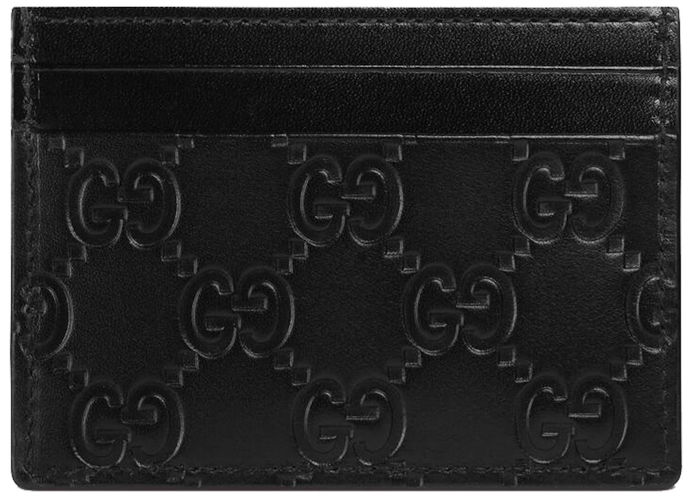 Gucci Signature Leather Card Holder GG (5 Card Slot) Black in Calfskin ...