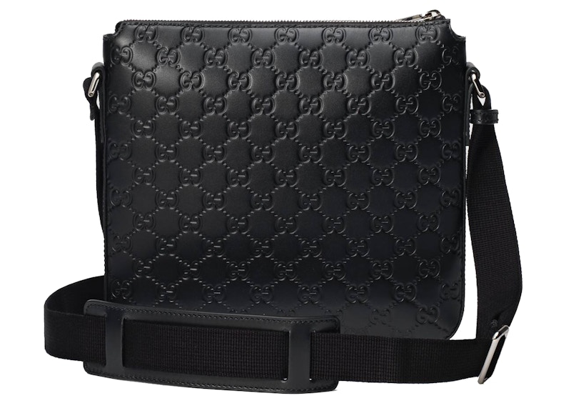 Gucci Signature Messenger Black in Leather with Silver tone GB