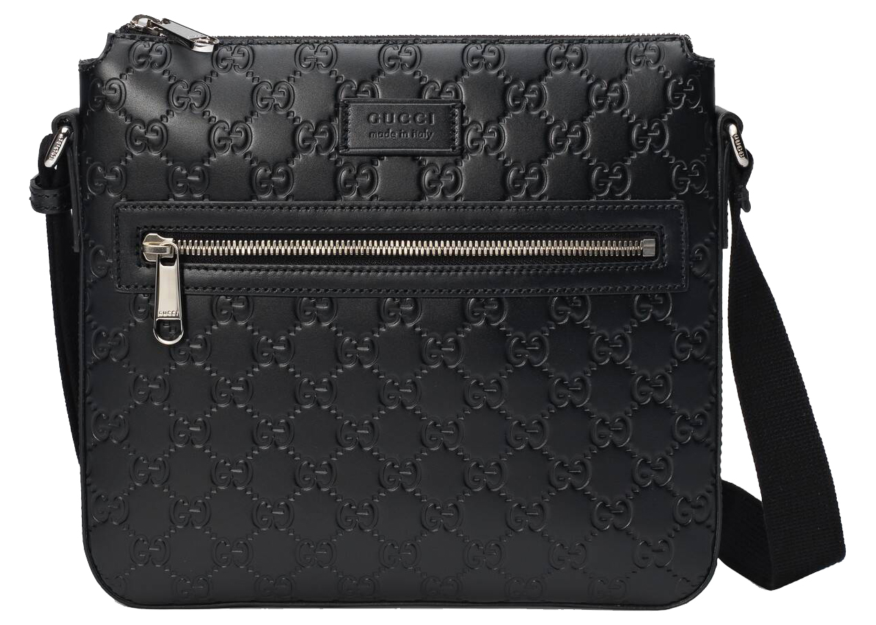 Gucci Signature Messenger Black in Leather with Silver tone GB