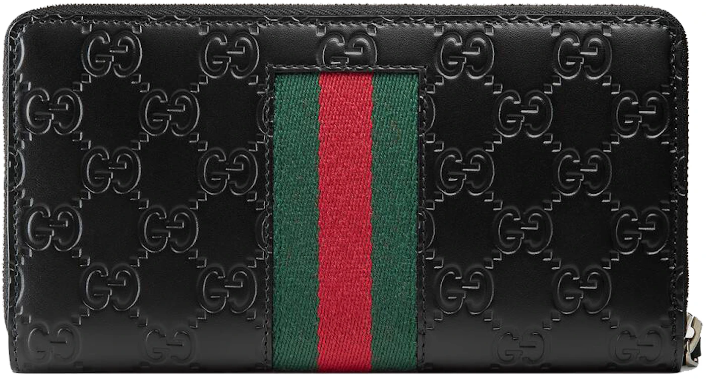 Gucci Signature Web Zip Around Wallet Black in Leather with Silver-tone ...