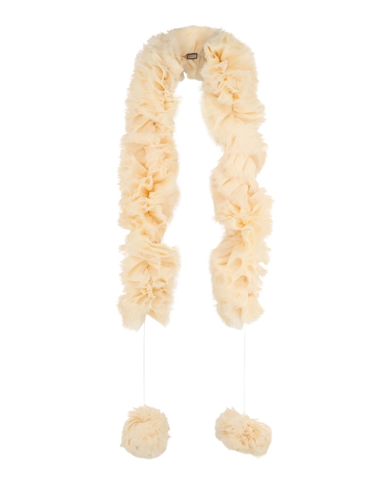 Pre-owned Gucci Women's  Silk Ruffle Scarf In Cream
