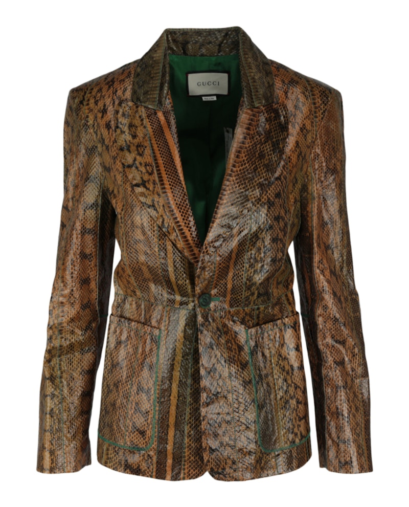Gucci Blazer Monopetto in Pelle di Pitone Oro