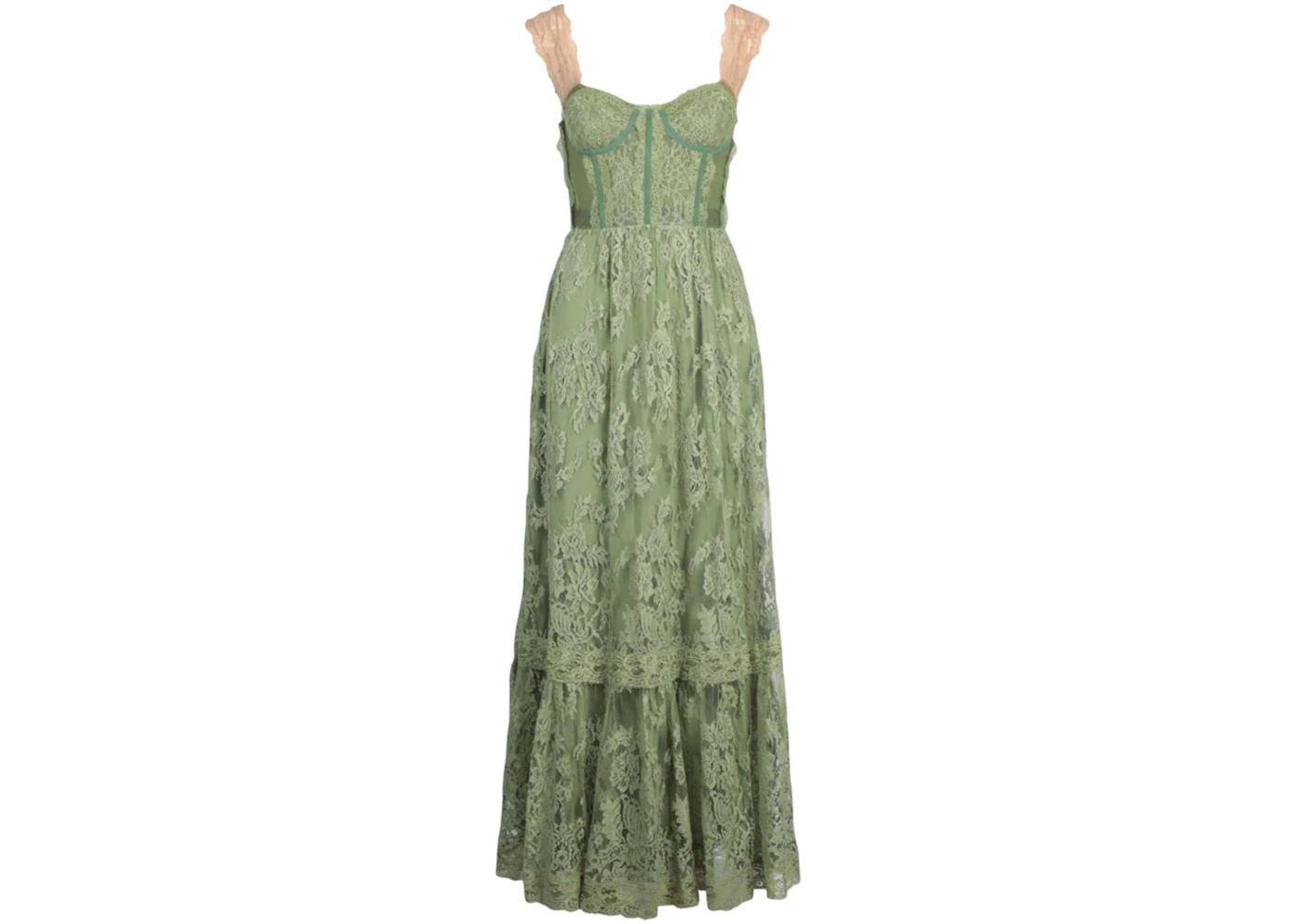 Gucci Sleeveless Lace Corset Tiered Dress Green - US Gucci Sleeveless Lace Corset Tiered Dress Green - US