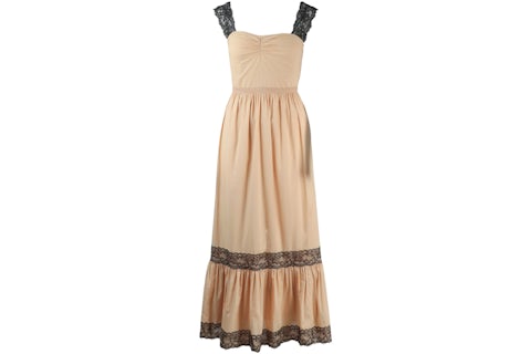 Gucci Sleeveless Lace Trimmed Maxi Dress Beige Black - US Gucci Sleeveless Lace Trimmed Maxi Dress Beige Black - US