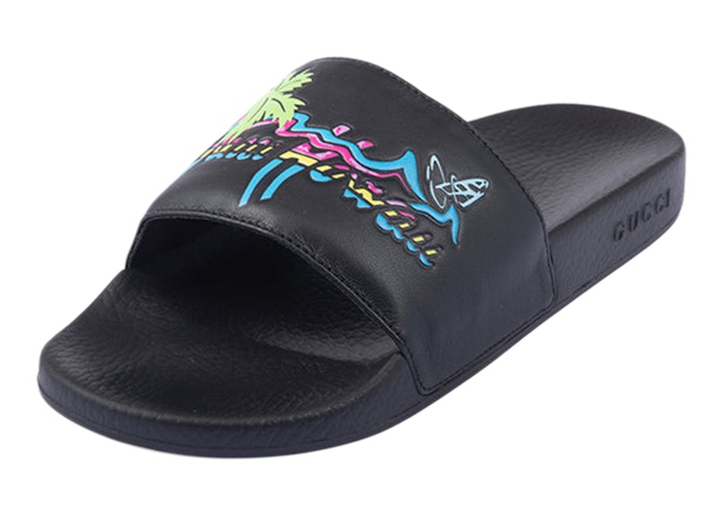 Gucci Slide Hawaii Black Multi Men's 630601 DIR00 1000 US