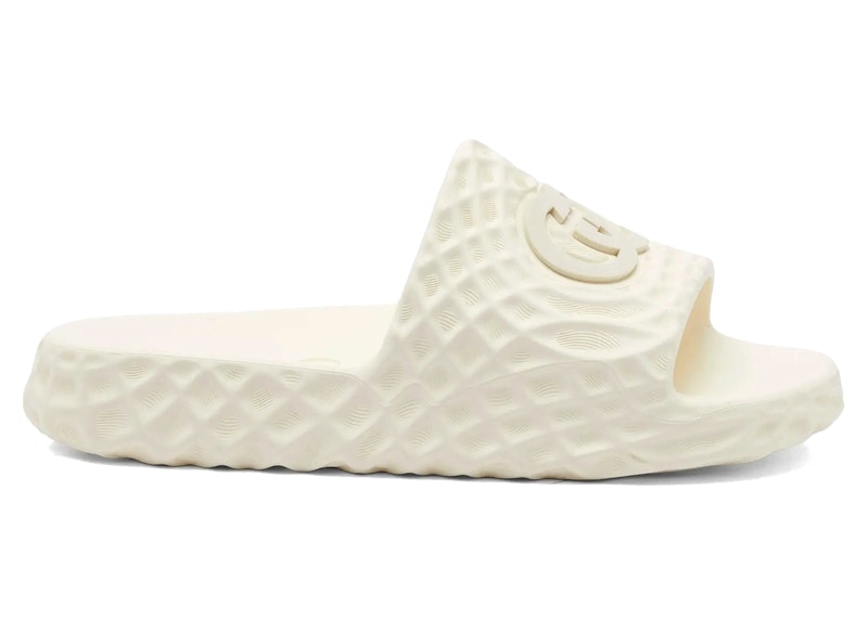 Gucci Slidesandale, ineinandergreifend, G Off, Weiß, Wasserrippen