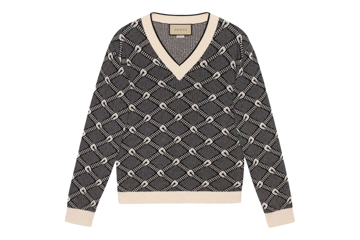 Pre-owned Gucci Slim-fit Patterned Sweater Black White