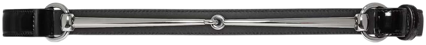 Gucci Slim Horsebit Thin Belt Black in Patent Leather - GB