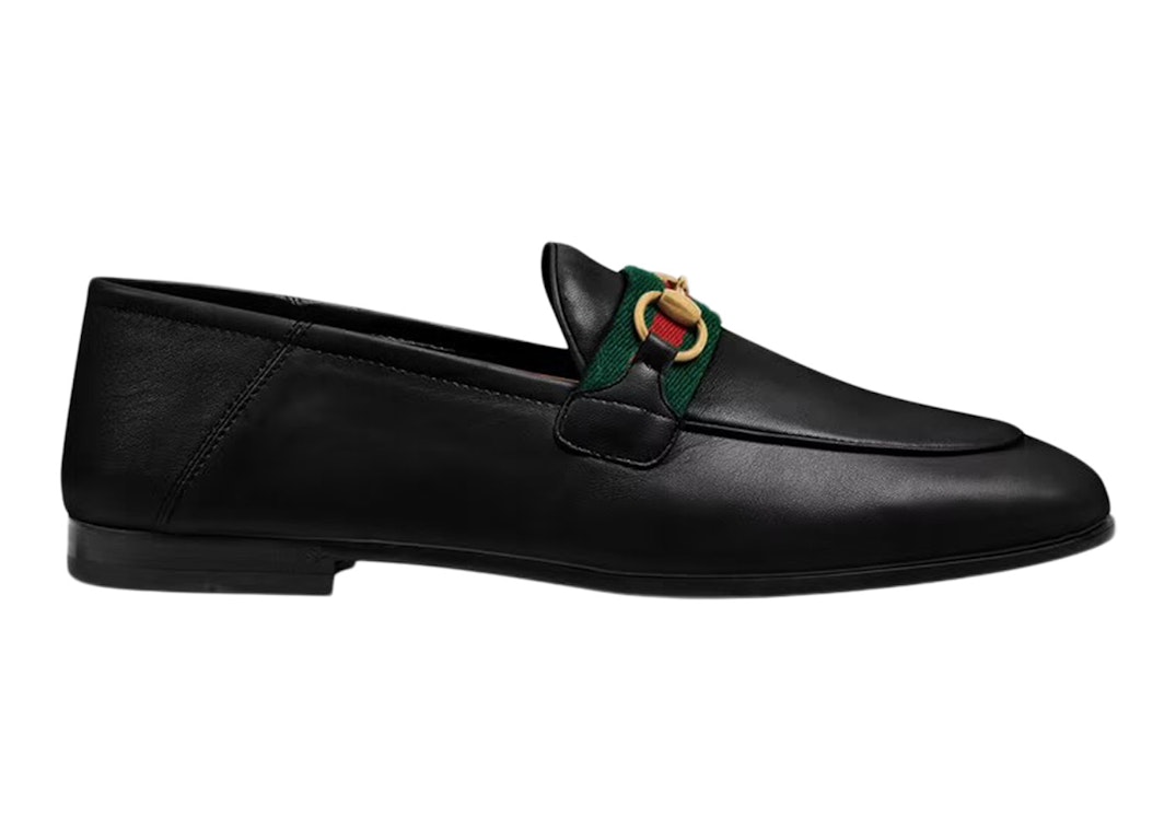 Pre-owned Gucci Slip On Loafer With Web Black Leather In Black/green/red