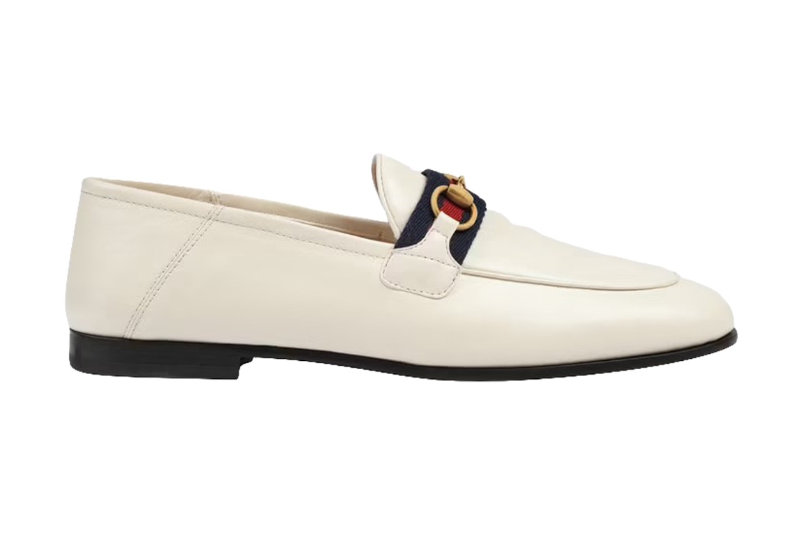 Pre-owned Gucci Slip On Loafer With Web White Leather In White/blue/red