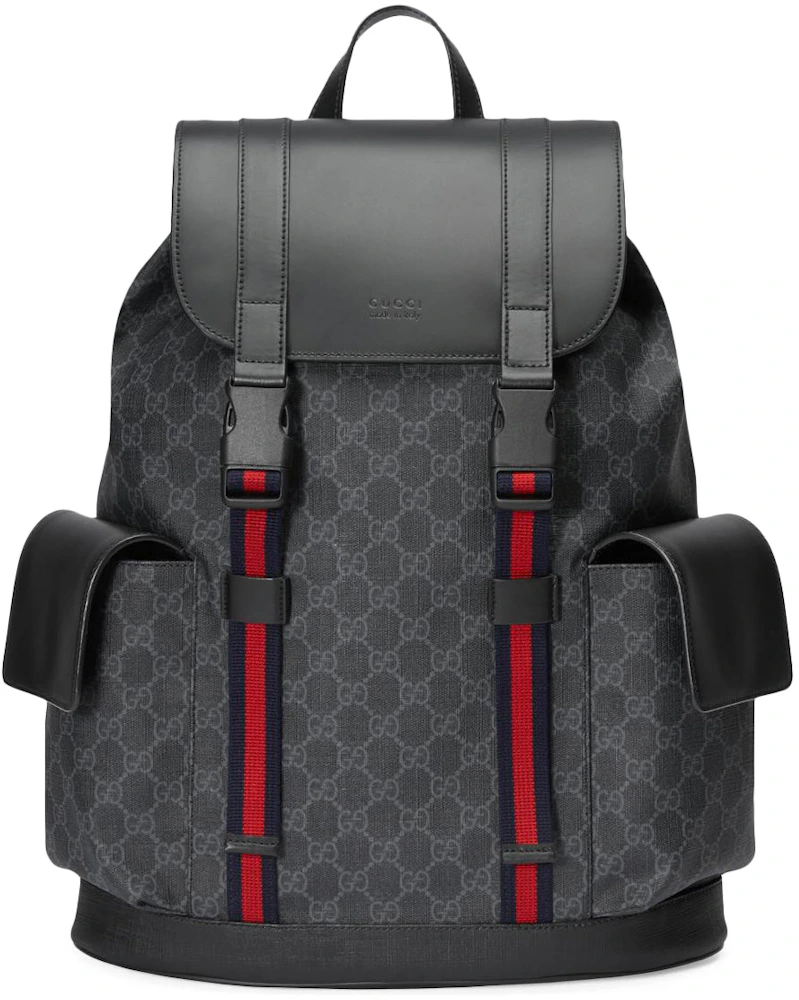 Gucci Soft Backpack GG Supreme Blue/Red Web Black/Grey in Coated  Microfiber/Leather with Silver-tone - US