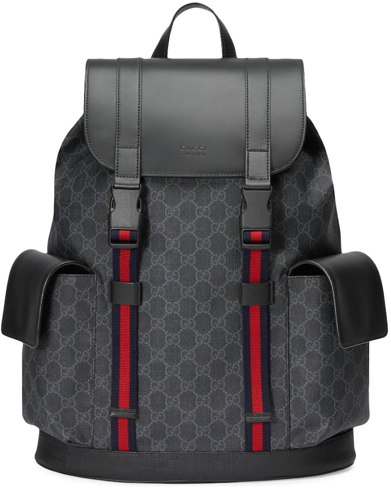 Herske Traditionel antenne Gucci Soft Backpack GG Supreme Blue/Red Web Black/Grey in Coated  Microfiber/Leather with Silver-tone