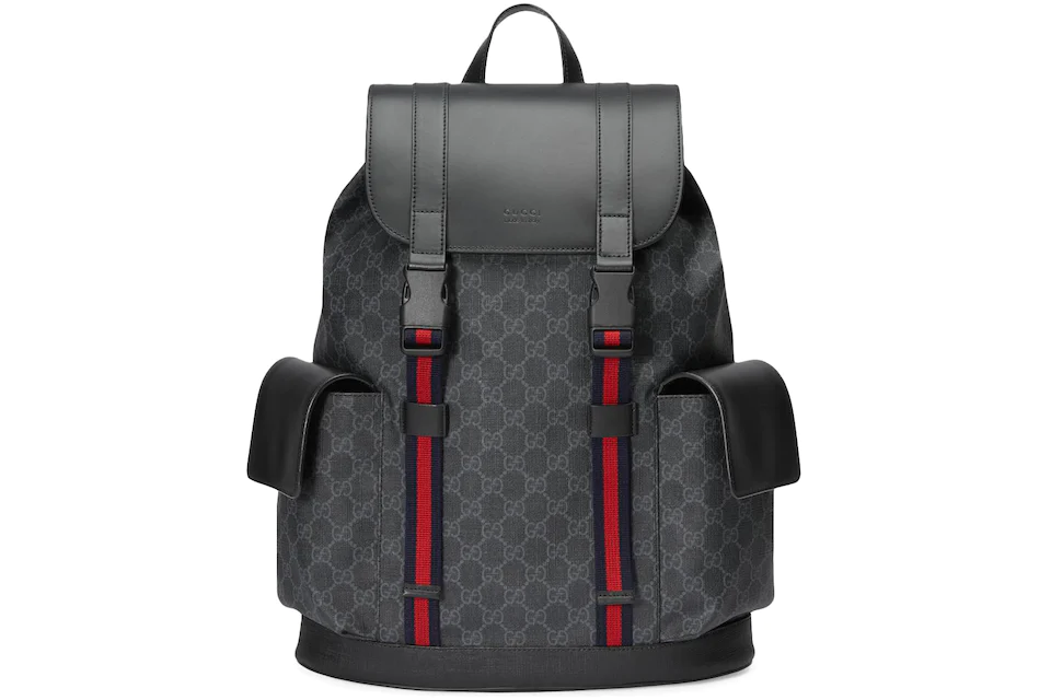 Gucci Soft Backpack GG Supreme Blue/Red Web Black/Grey in Coated ...
