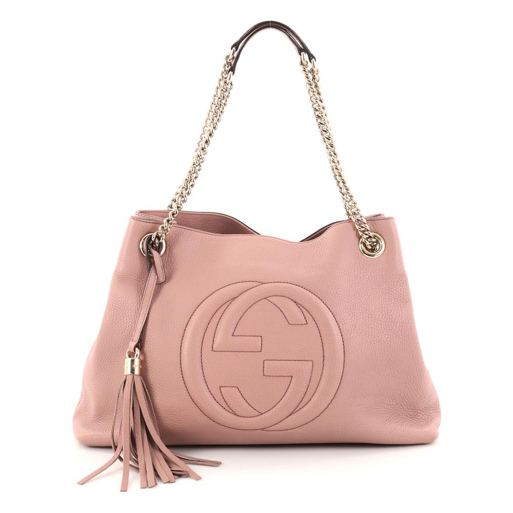 Gucci Soho Chain Medium Dusty Rose in Pebbled Calfskin with Gold