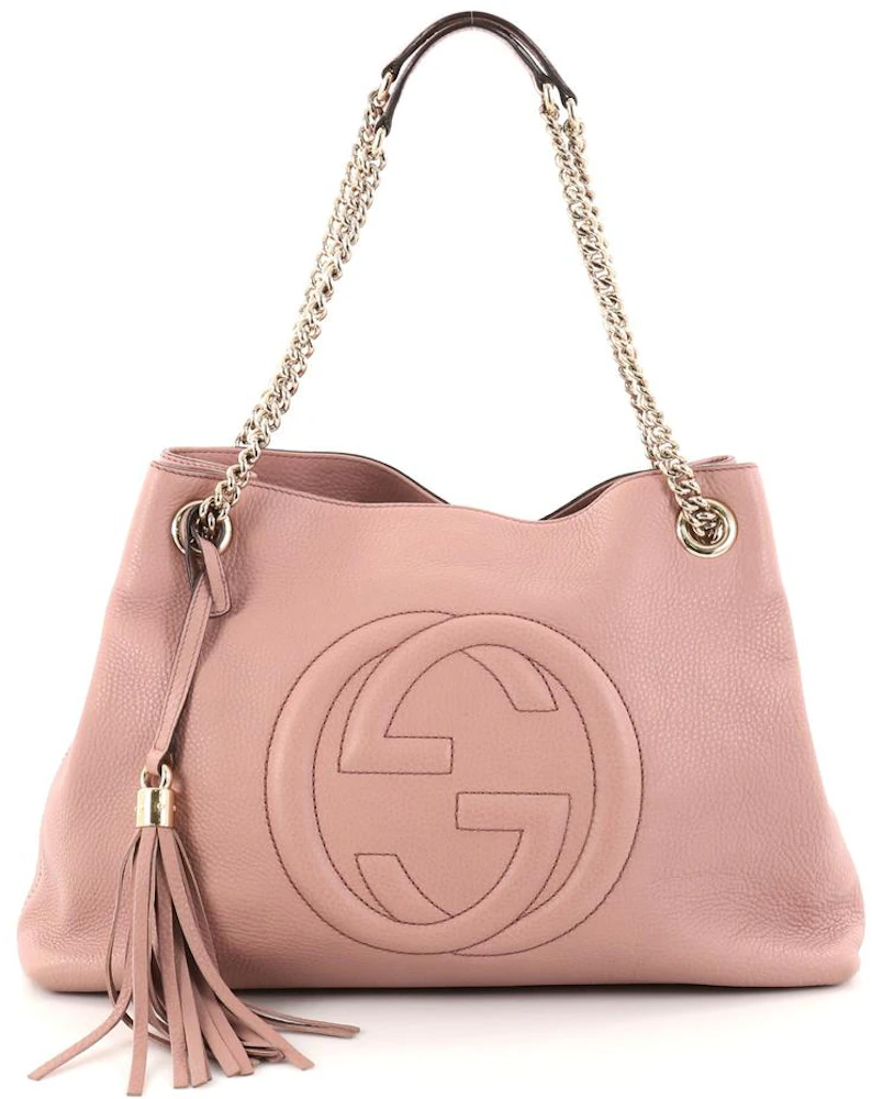 Gucci Soho Off-White Chain Strap Pebbled Calfskin Shoulder Bag 