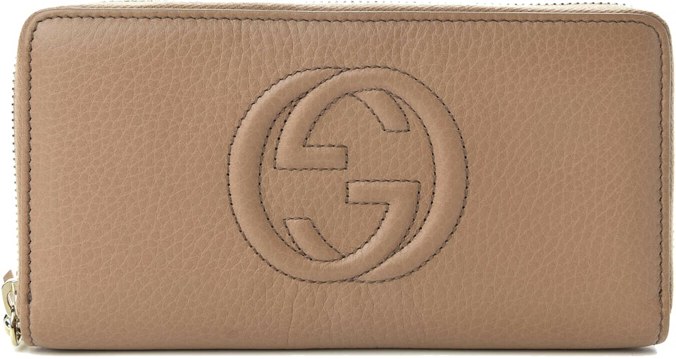 Black Leather Zip Around Wallet With Gold-Toned GG