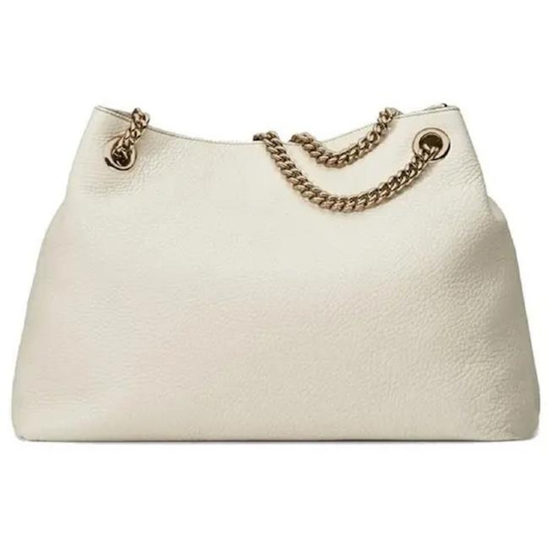 Gucci Soho Pebbled Chain Hobo Bag Medium White in Leather with Goldtone
