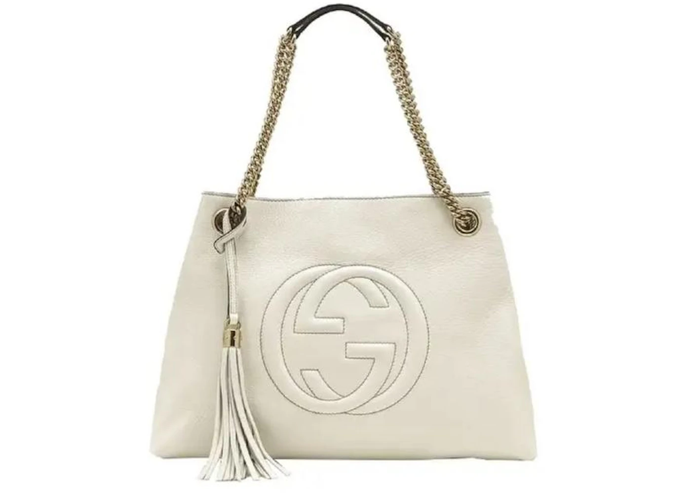 Gucci Soho Pebbled Chain Hobo Bag Medium White in Leather with Gold ...