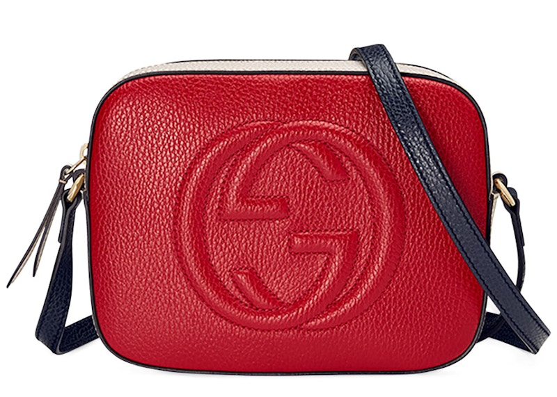 Gucci Soho Disco Red White Blue in Textured Leather with Gold tone