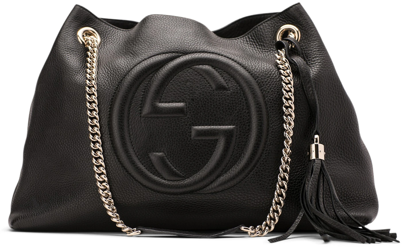 Gucci Soho Chain Strap Shoulder Bag Straw and Leather Medium