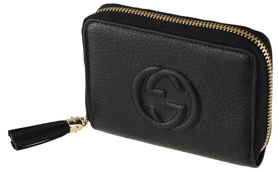 Gucci Soho Zip Around Short Wallet Black in Calfskin Leather with Gold ...