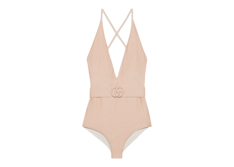 Women's Gucci Sparking Jersey Double G Swimsuit in Ivory