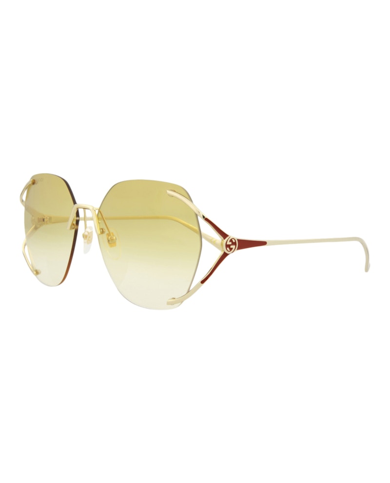 Gucci Square-Frame Metal Sunglasses Gold/Gold/Yellow (Gg0651s-30008606-005)