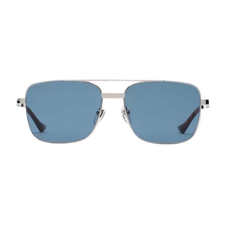 Pre-owned Gucci Square Frame Sunglasses Blue/silver-tone Metal (755269 I3330 8140)