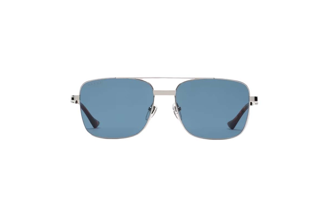 Pre-owned Gucci Square Frame Sunglasses Blue/silver-tone Metal (755269 I3330 8140)
