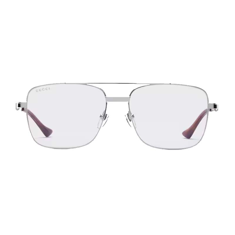 Gucci Square Frame Sunglasses Clear/Silver-tone Metal (755269 I3330 8191)