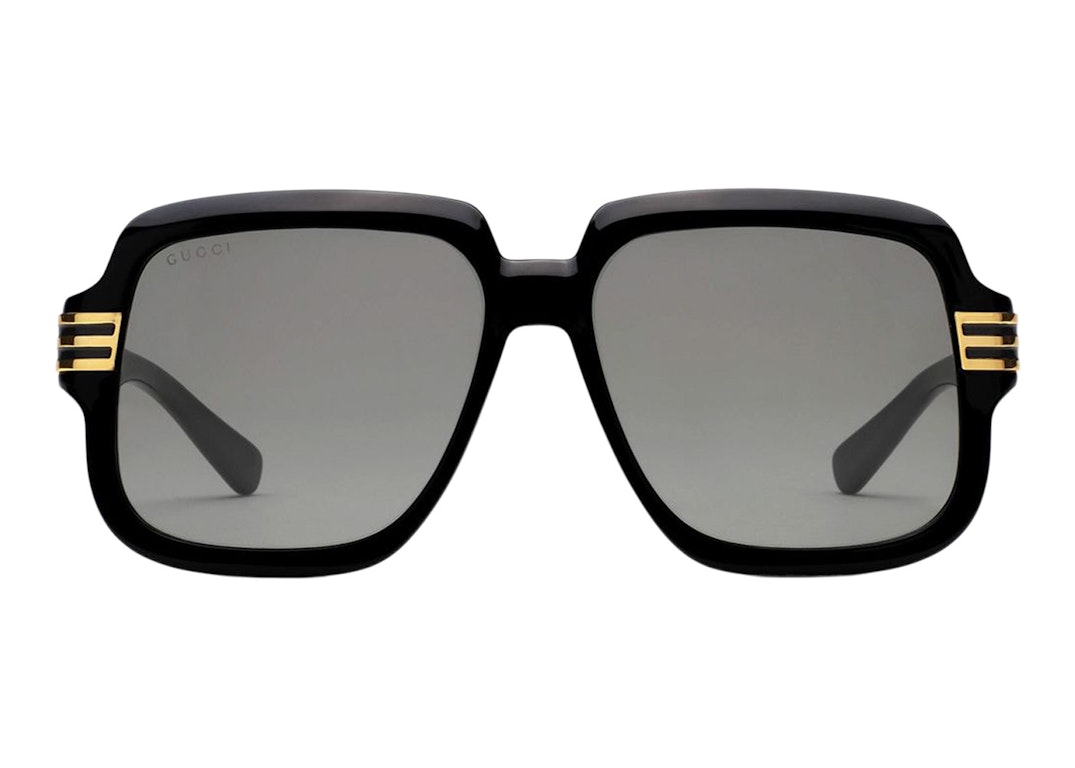 Pre-owned Gucci Square Frame Sunglasses True Black/gold/brown (663772 J1691 1012)