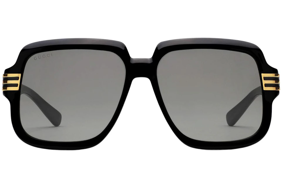 Gucci Square Frame Sunglasses True Black/Gold/Brown