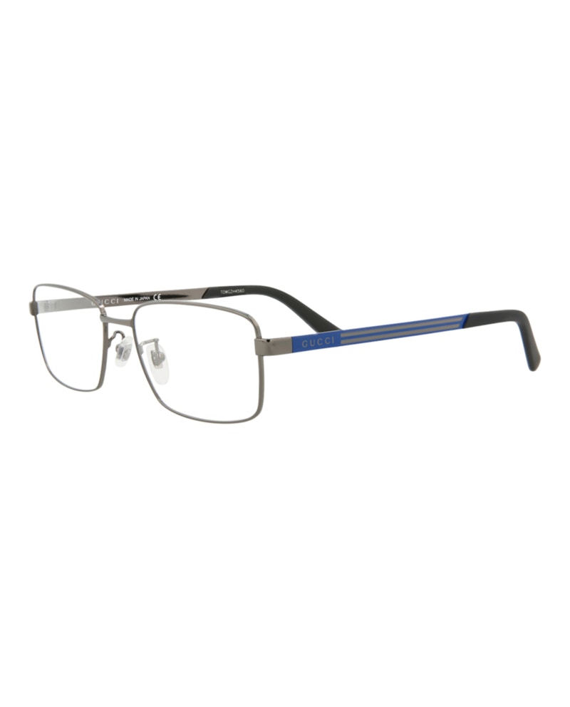 Pre-owned Gucci Men's Square Rectangle Optical Frames/30008616003) In Ruthenium/blue/transparent (gg0693o