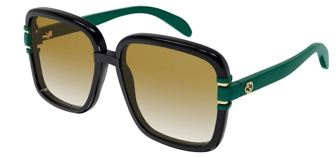 Pre-owned Gucci Square Sunglasses Black/green (gg1066s-003-fr)