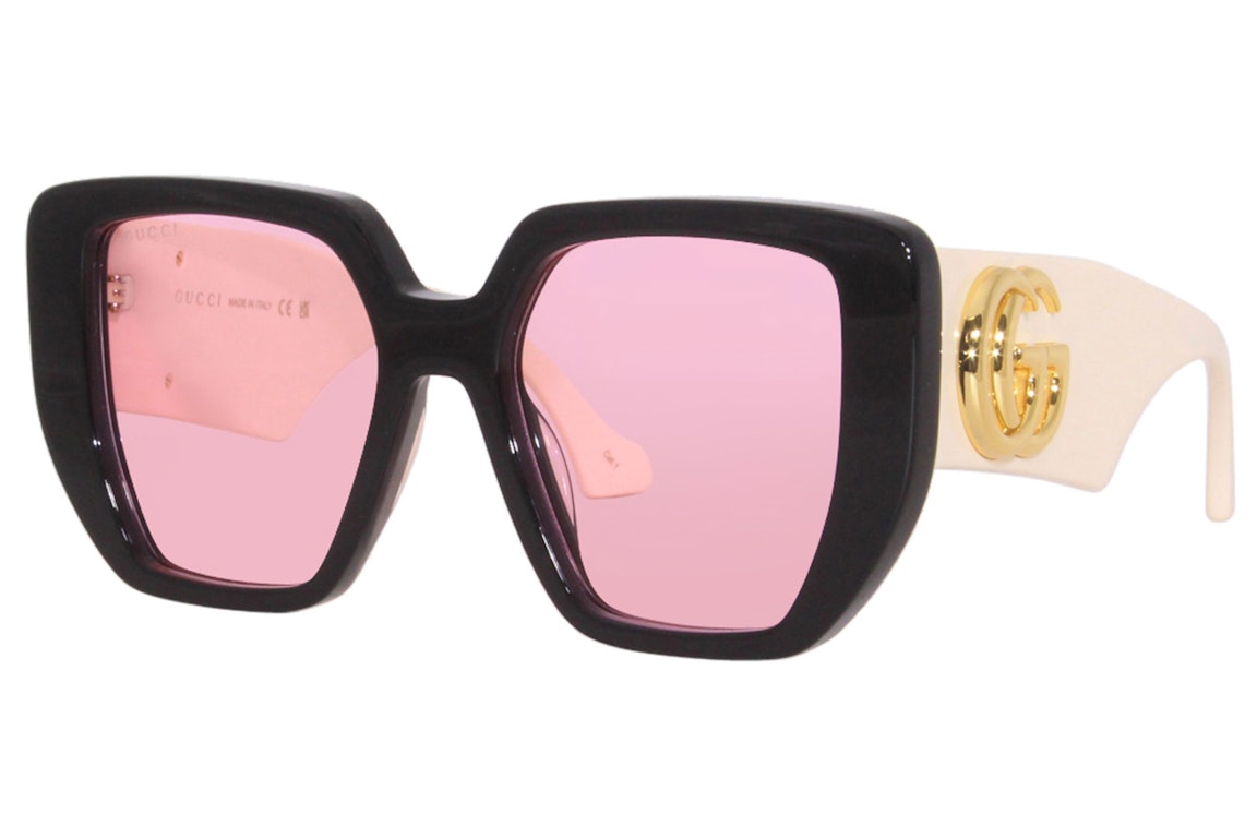 Pre-owned Gucci Square Sunglasses Black White/pink (gg0956s-002)