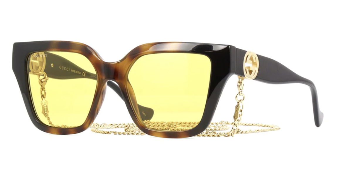 Pre-owned Gucci Square Sunglasses Havana/yellow (gg1023s-004-54)