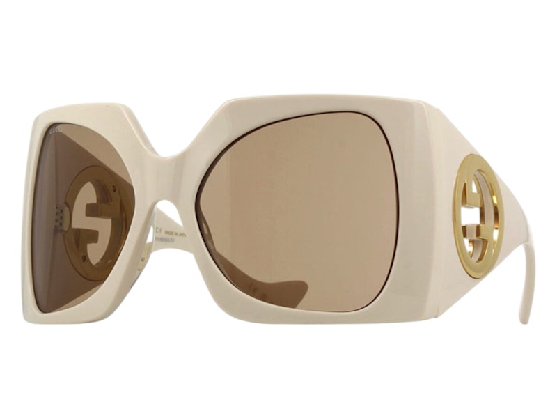 Pre-owned Gucci Women's Square Sunglasses In Ivory (gg1255s 002)