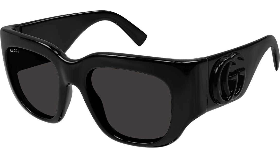 Pre-owned Gucci Square Sunglasses Shiny Black/grey (gg1545s-001)