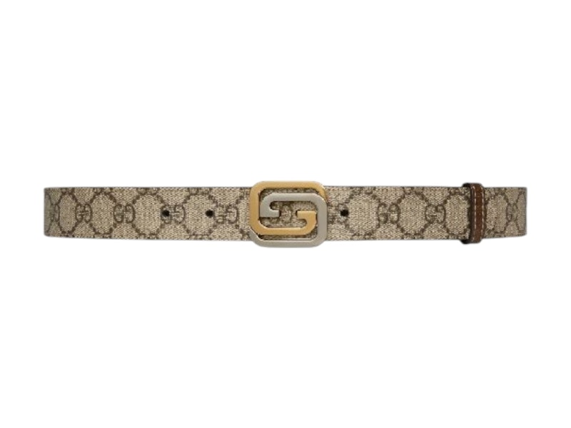 Gucci Squared Interlocking GG Supreme Reversible Belt Beige