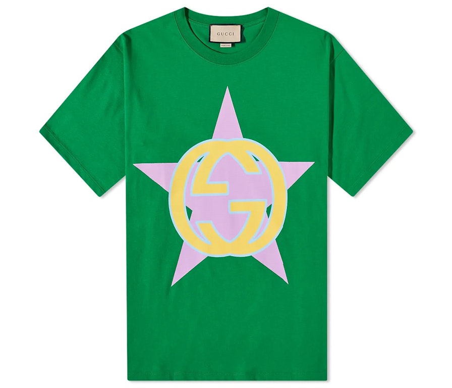 Pre-owned Gucci Star Interlocking Gg T-shirt Green
