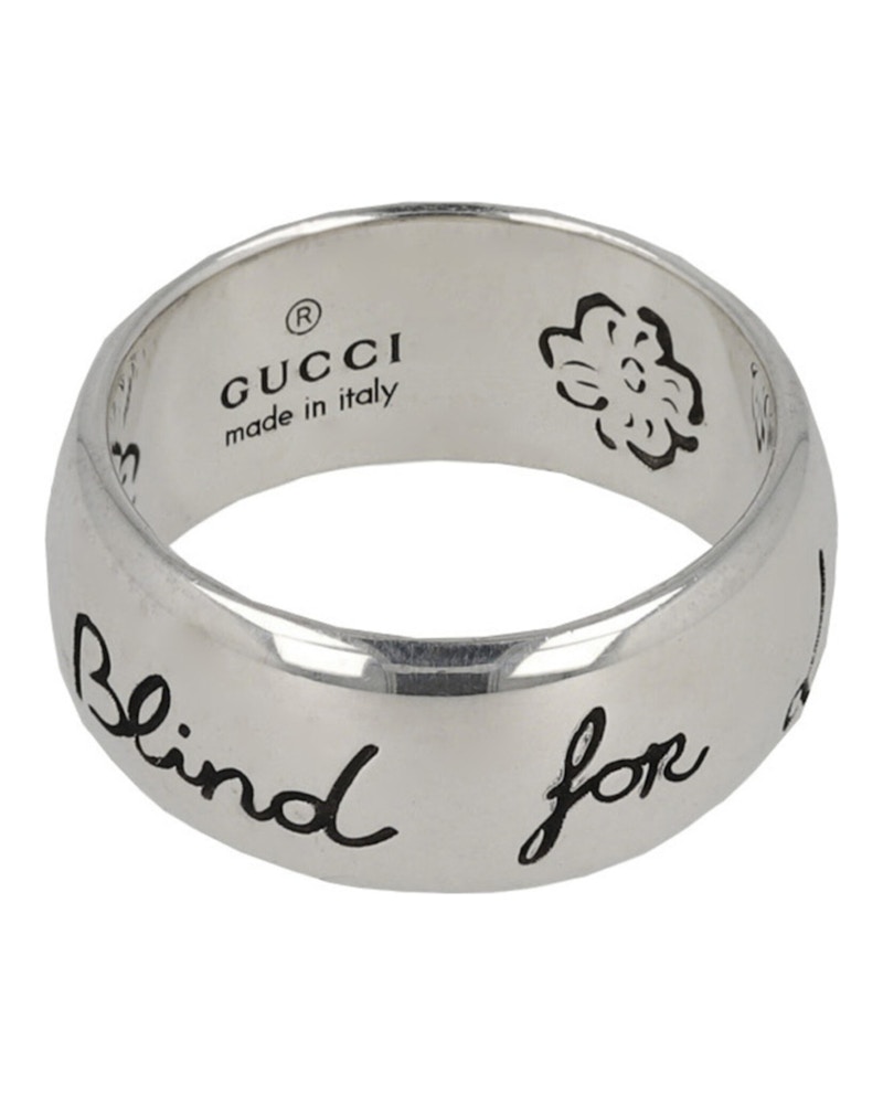 Pre-owned Gucci Sterling Blind For Love Engraved Ring In Silver