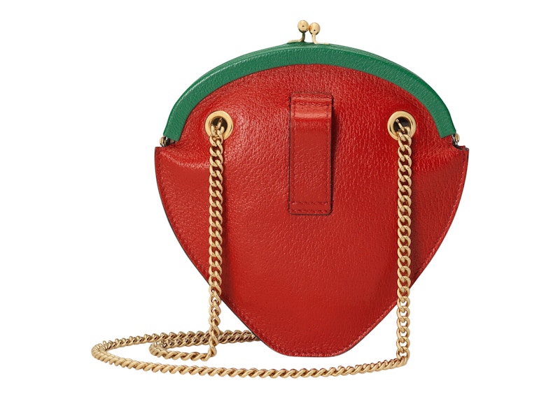 Gucci Strawberry Shaped Bag Mini Red Green in Leather with Gold