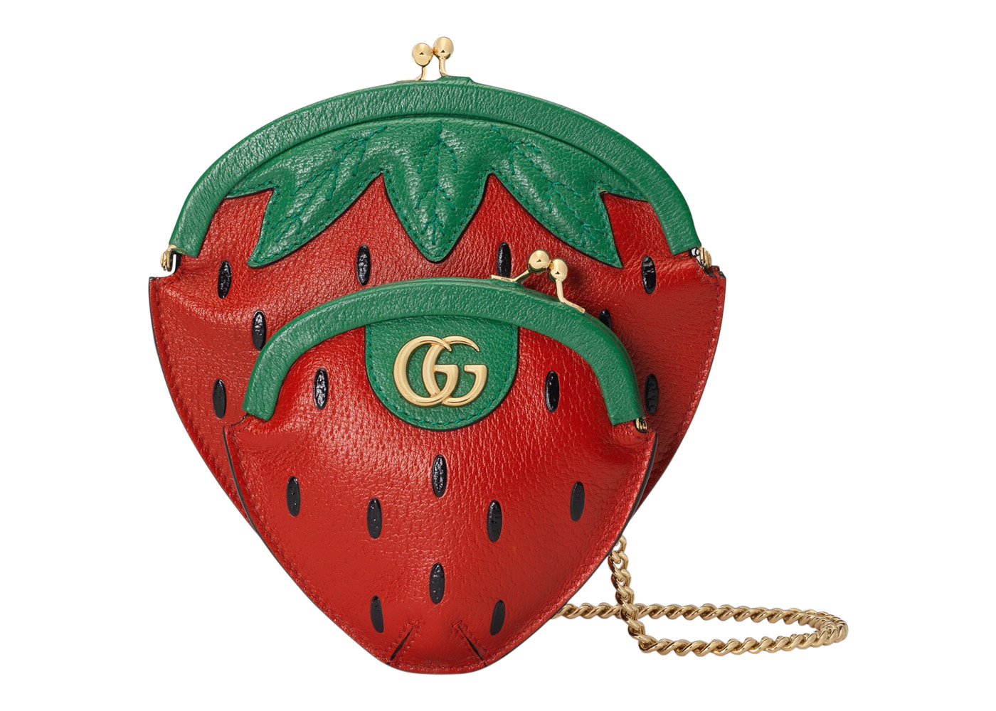 Gucci Strawberry-Shaped Bag Mini Red/Green in Leather with Gold 