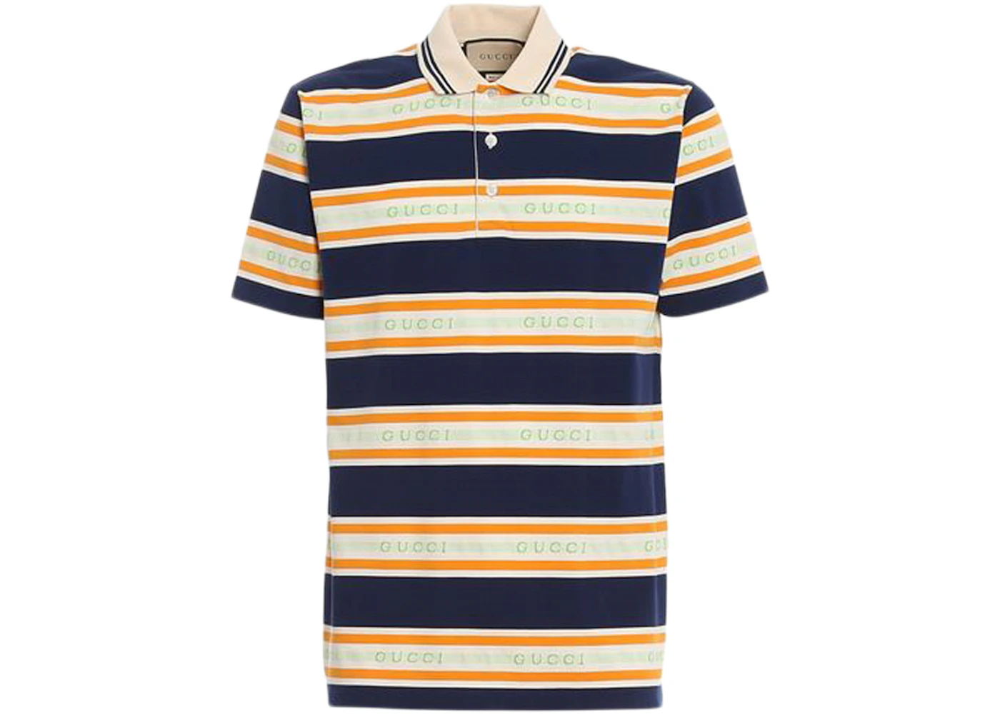 Gucci Striped Jersey Polo Navy/Orange/Mint Men's - US